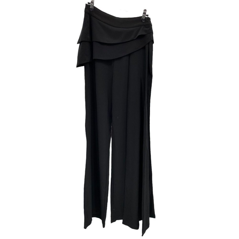 NWT‎ Fashion Nova Take Me Places Wide Leg Trousers Pants Black Asymmetrical Med